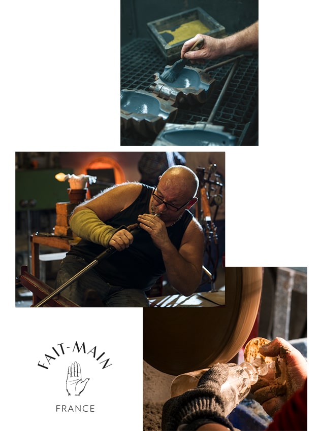atelier de verrerie main et taille à la roue d'un verre en cristallin