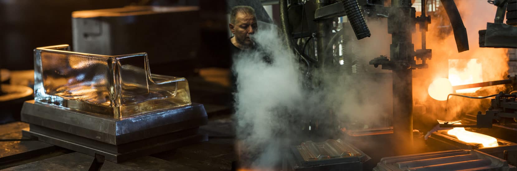 Production d'un brique de ventilation et des tuiles en verre