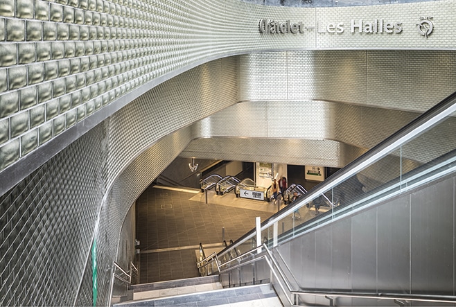 Carreau Métro Châtelet-les-Halles, Design Jacques Anziutti & Patrick Berger